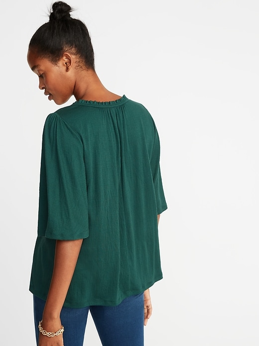 Image number 2 showing, Crinkle-Jersey Tie-Neck Bell-Sleeve Top for Women