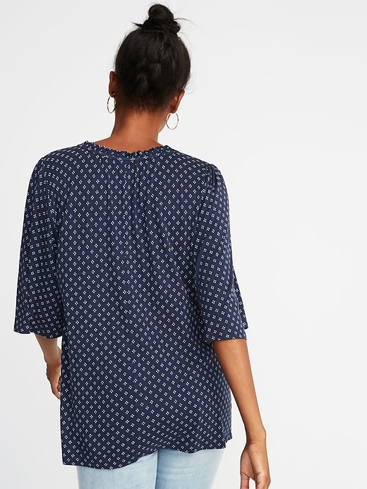 Image number 2 showing, Printed Split-Neck Bell-Sleeve Top for Women