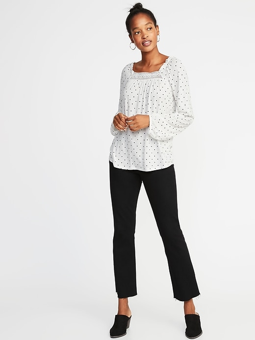 Image number 3 showing, Ruffled Lace-Yoke Square-Neck Blouse for Women