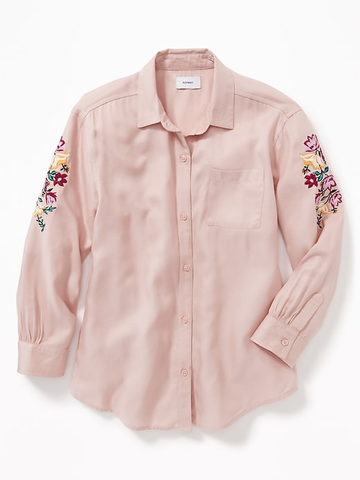 View large product image 1 of 1. Embroidered-Sleeve Boyfriend Tunic Shirt for Girls