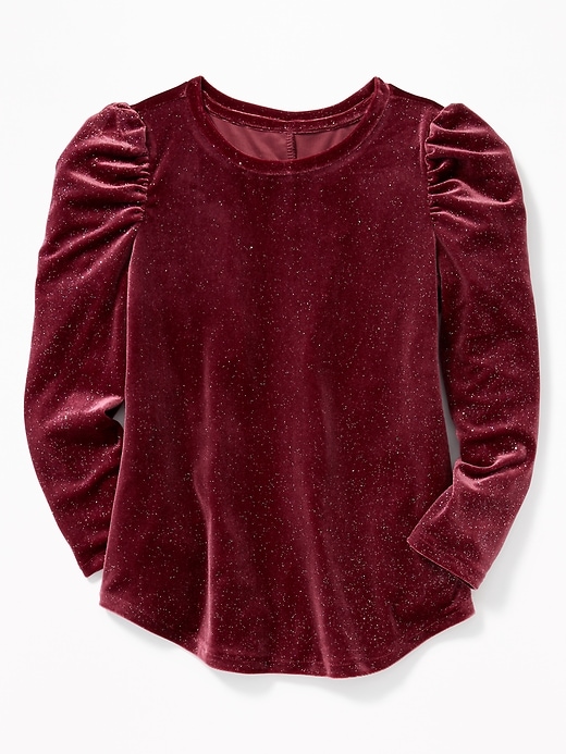 View large product image 1 of 3. Glitter-Velvet Puff-Sleeve Top for Girls