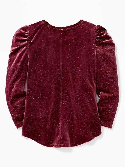 View large product image 2 of 3. Glitter-Velvet Puff-Sleeve Top for Girls