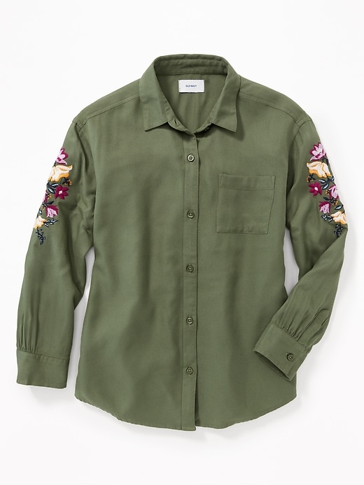 View large product image 1 of 3. Embroidered-Sleeve Boyfriend Tunic Shirt for Girls