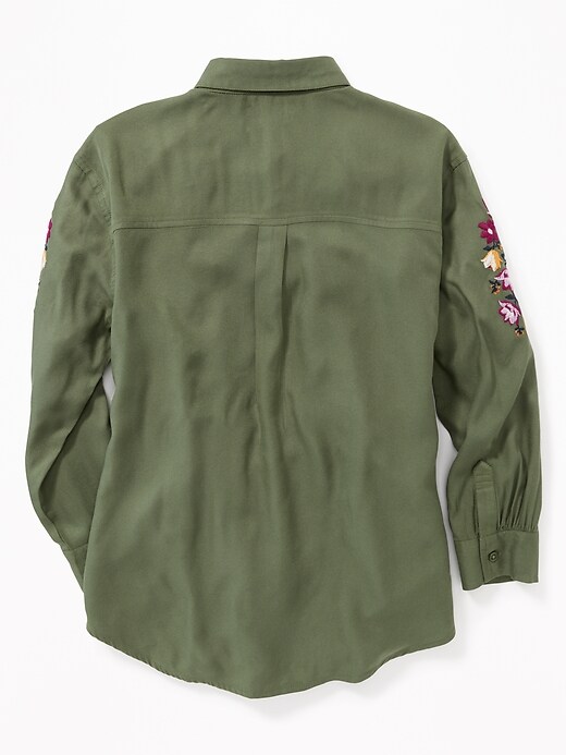 View large product image 2 of 3. Embroidered-Sleeve Boyfriend Tunic Shirt for Girls