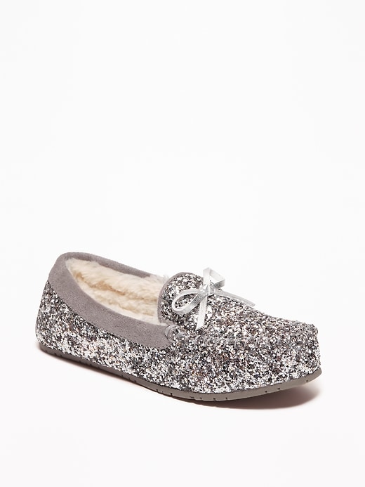 View large product image 1 of 3. Glitter Sherpa-Lined Moccasin Slippers for Girls