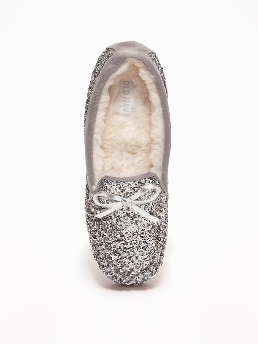 View large product image 2 of 3. Glitter Sherpa-Lined Moccasin Slippers for Girls