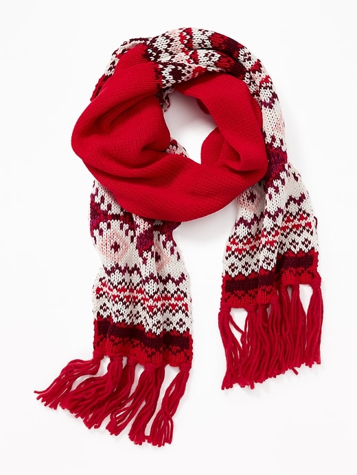 View large product image 2 of 2. Jacquard Sweater-Knit Fringe Scarf for Women