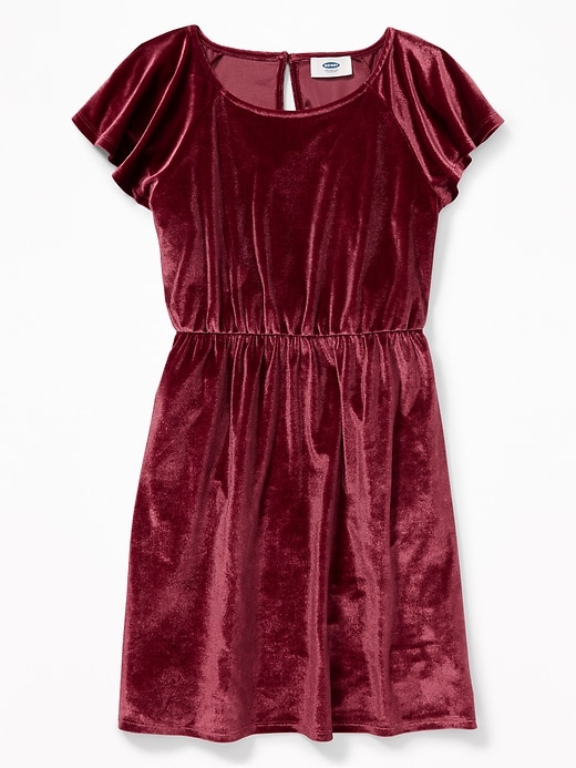 View large product image 1 of 3. Velvet Waist-Defined Flutter-Sleeve Dress for Girls