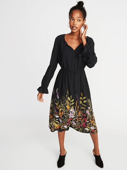 Image number 1 showing, Waist-Defined Poet-Sleeve Midi for Women