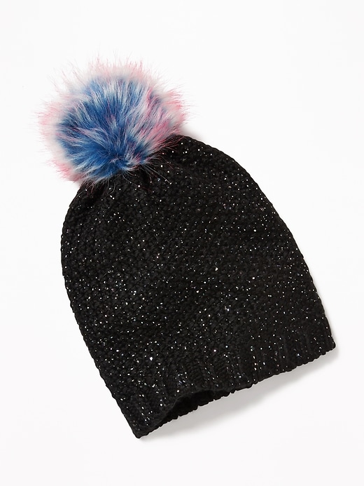 View large product image 1 of 1. Textured Foil-Print Beanie for Girls