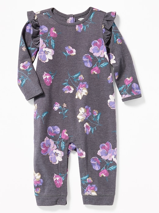 View large product image 1 of 2. Floral Ruffle-Trim One-Piece for Baby