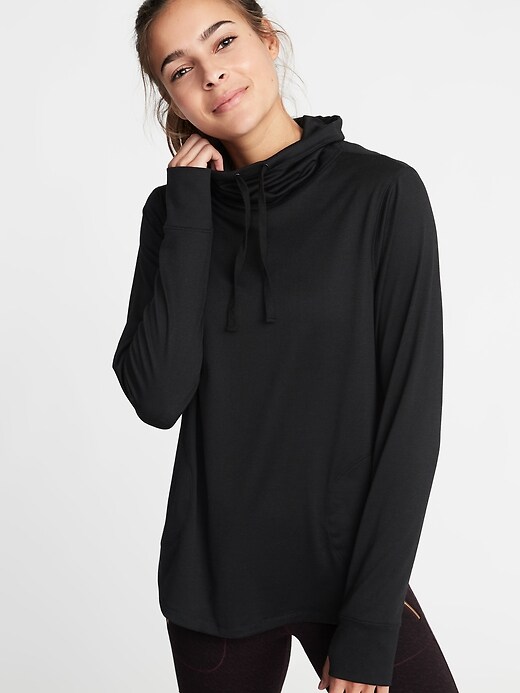 View large product image 1 of 1. Micro-Stripe Funnel-Neck Performance Pullover for Women