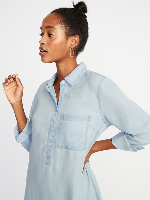Image number 4 showing, Tencel&#174 Chambray Shirt Dress for Women