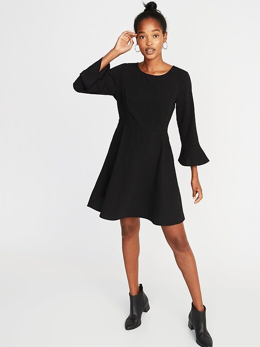 Fit & Flare Flute-Sleeve Crepe Dress for Women | Old Navy