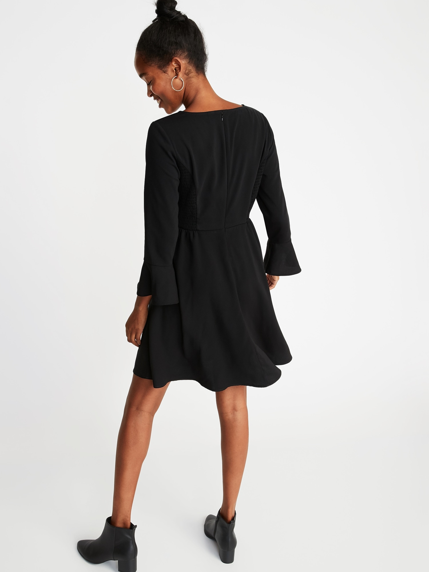 Fit & Flare Flute-Sleeve Crepe Dress for Women | Old Navy