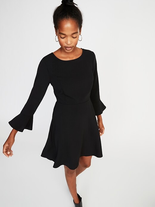 Fit & Flare Flute-Sleeve Crepe Dress for Women | Old Navy