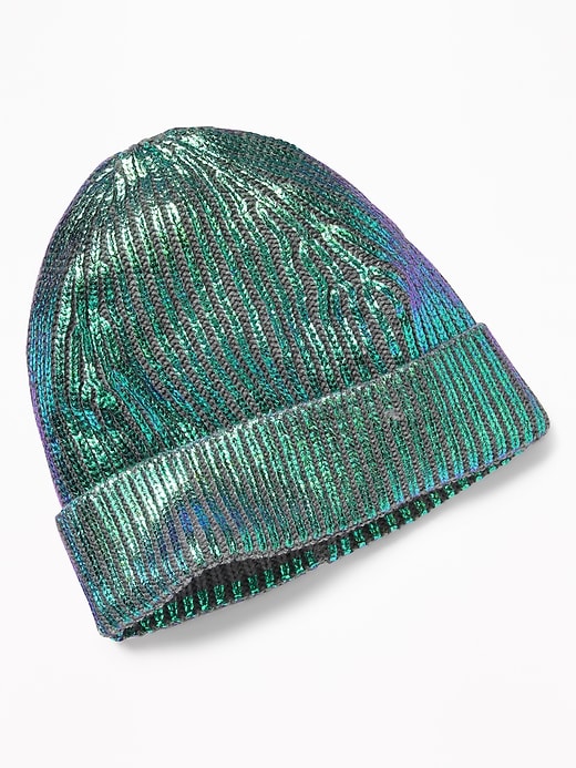 View large product image 1 of 1. Metallic-Foil Rib-Knit Beanie for Girls