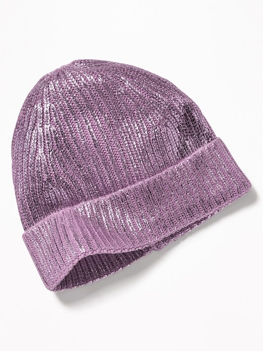 View large product image 1 of 1. Metallic-Foil Rib-Knit Beanie for Girls