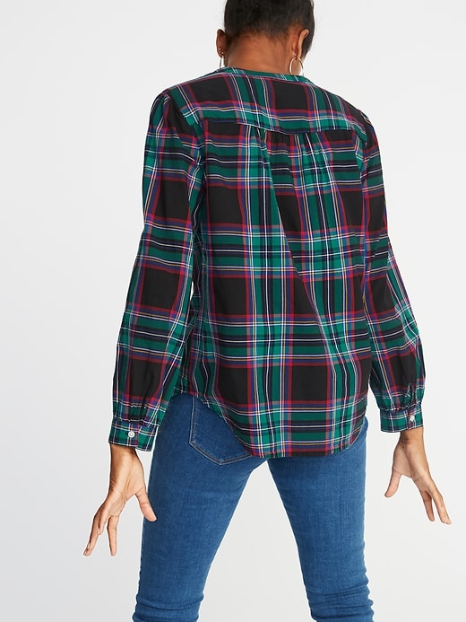 Image number 2 showing, Relaxed Plaid Ruffle-Trim Shirt for Women