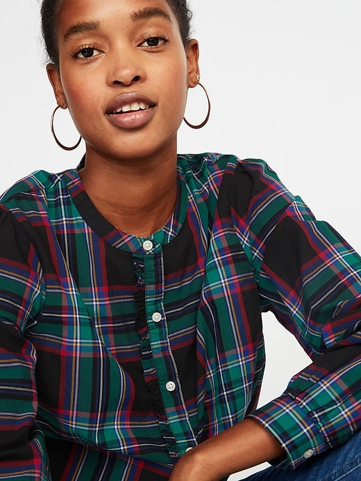 Image number 4 showing, Relaxed Plaid Ruffle-Trim Shirt for Women
