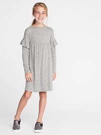 View large product image 3 of 3. Plush-Knit Ruffle-Trim Swing Dress for Girls