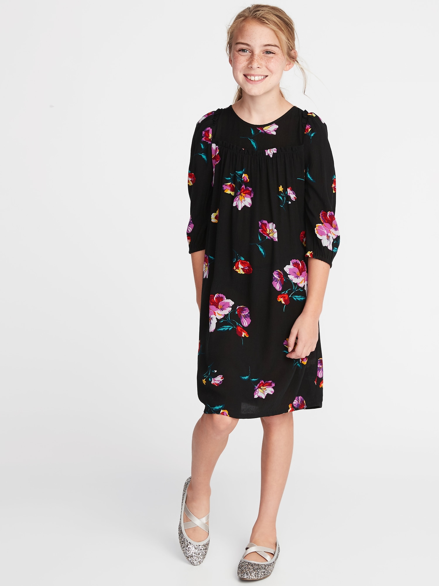 Textured Ruffle-Trim Swing Dress for Girls | Old Navy