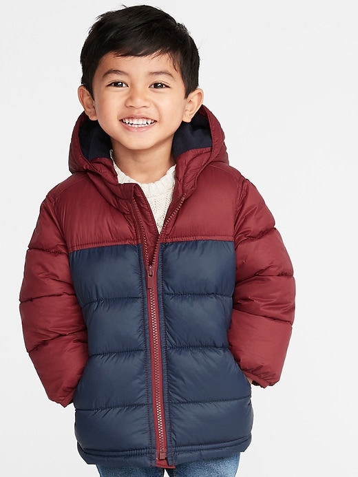View large product image 1 of 1. Color-Blocked Hooded Frost-Free Puffer Jacket for Toddler Boys