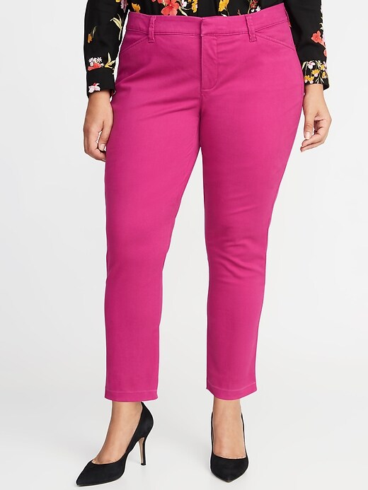 Image number 1 showing, Mid-Rise Secret-Slim Pockets Plus-Size Sateen Pixie Chinos