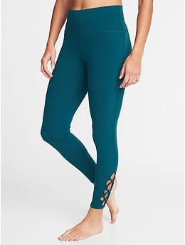 High-Waisted 7/8-Length Lattice-Hem Balance Yoga Leggings For