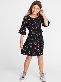 View large product image 3 of 3. Tie-Belt Floral Dress for Girls