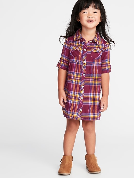 View large product image 1 of 1. Plaid Flannel Shirt Dress for Toddler Girls