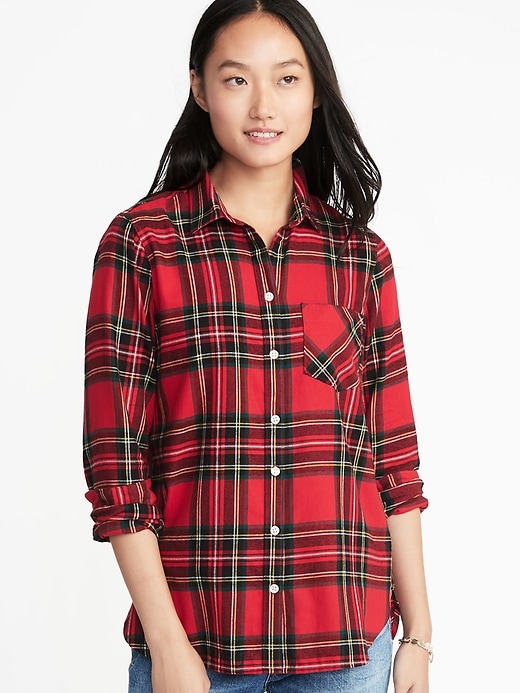 Image number 1 showing, Relaxed Plaid Twill Classic Shirt for Women