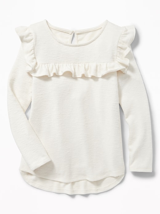 View large product image 1 of 1. Sweater-Knit Ruffled-Yoke Top for Girls