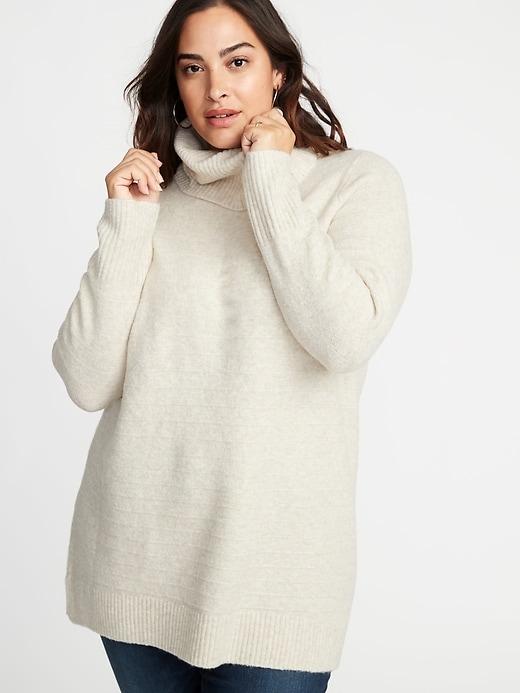 View large product image 1 of 1. Plus-Size Turtleneck Tunic Sweater
