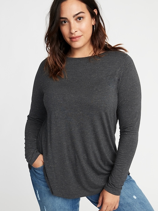 View large product image 1 of 1. Luxe Sparkle-Knit Plus-Size Swing Tee