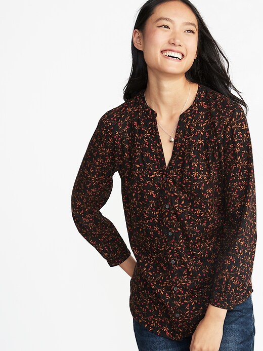 Image number 1 showing, Relaxed Button-Front Floral Tunic for Women