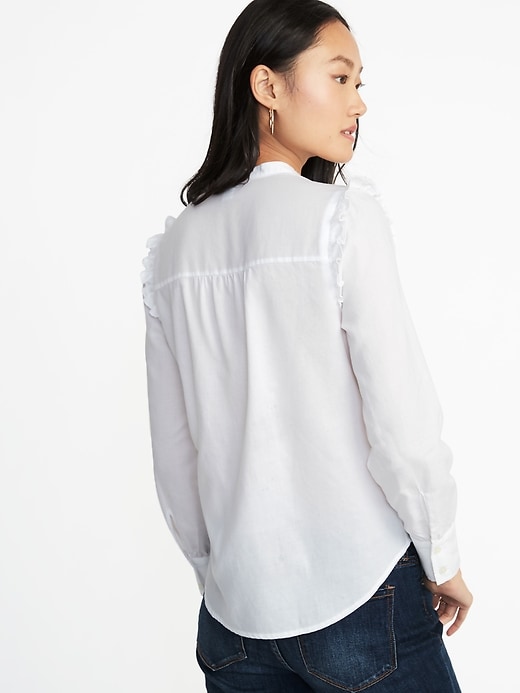Image number 2 showing, Ruffled-Shoulder Lace-Trim Shirt for Women