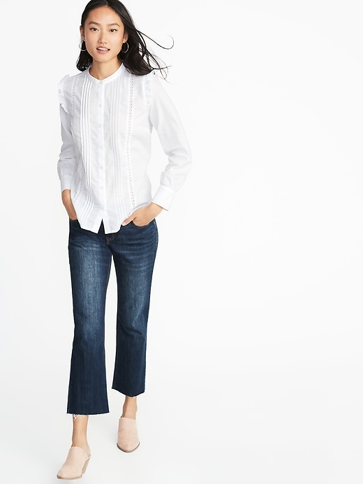 Image number 3 showing, Ruffled-Shoulder Lace-Trim Shirt for Women