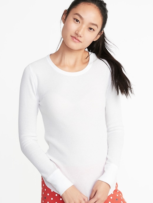 Image number 1 showing, Slim-Fit Curved-Hem Thermal-Knit Tee for Women