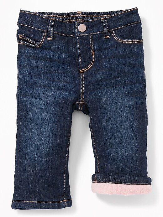 View large product image 1 of 2. Micro-Fleece-Lined Straight Jeans for Baby