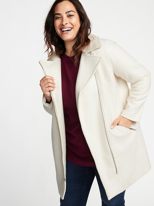 View large product image 1 of 1. Plus-Size Sherpa-Collar Long-Line Moto Jacket