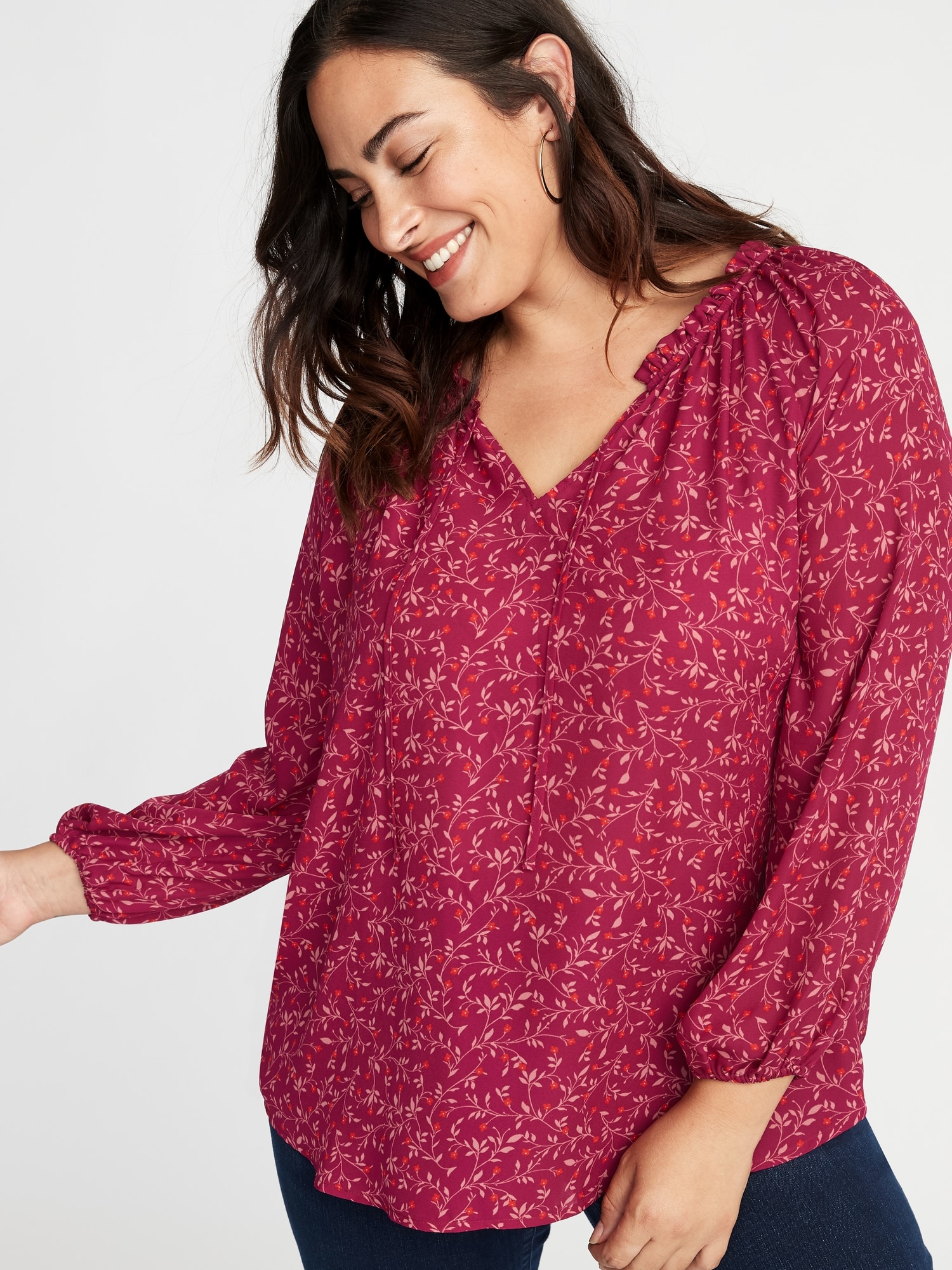 Ruffled Tie-Neck Plus-Size Georgette Blouse | Old Navy