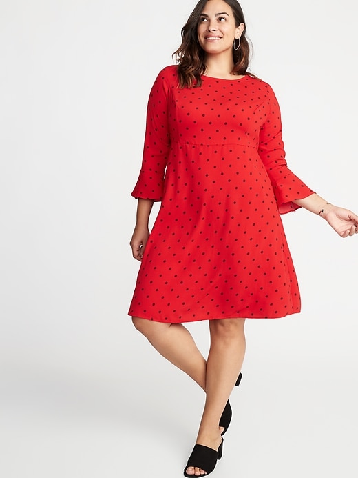View large product image 1 of 1. Fit & Flare Plus-Size Fluted-Sleeve Dress