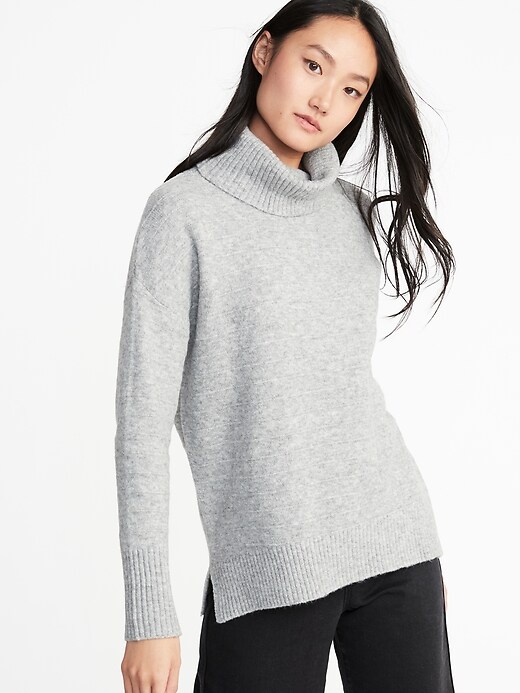 Image number 1 showing, Slouchy Garter-Stitch Turtleneck Sweater for Women