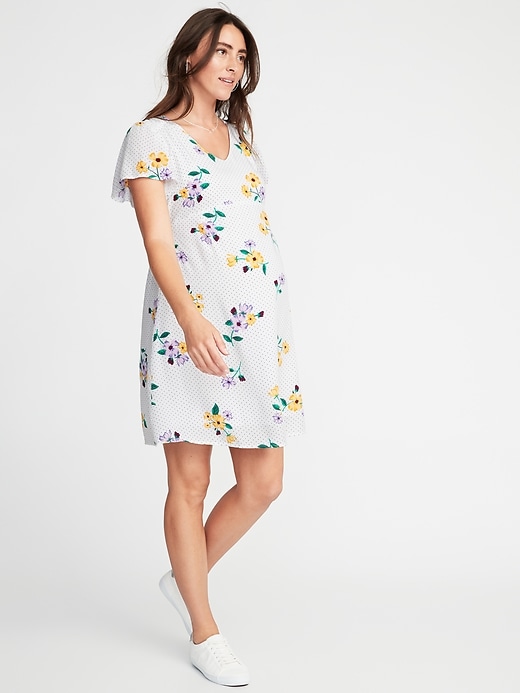 Image number 1 showing, Maternity Waist-Defined Floral-Print Dress
