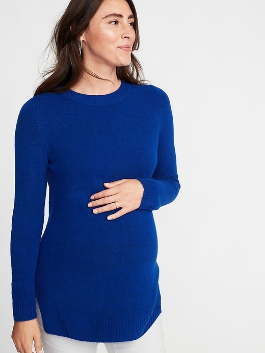 View large product image 1 of 1. Maternity Plush-Knit Tunic Sweater