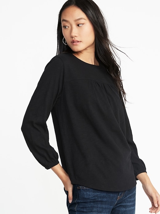 View large product image 1 of 1. Relaxed Shirred-Yoke Top for Women