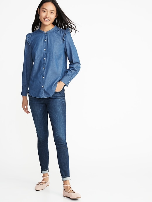 Image number 3 showing, Relaxed Ruffle-Trim Shirt for Women