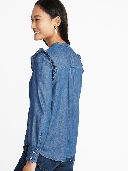 Image number 2 showing, Relaxed Ruffle-Trim Shirt for Women