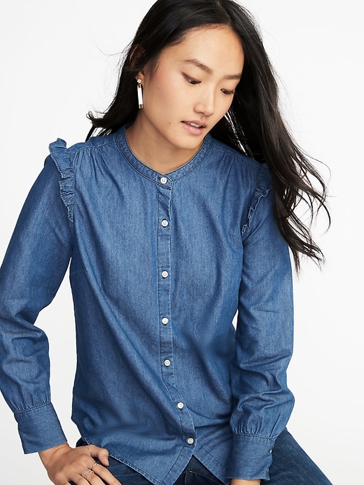 Image number 4 showing, Relaxed Ruffle-Trim Shirt for Women